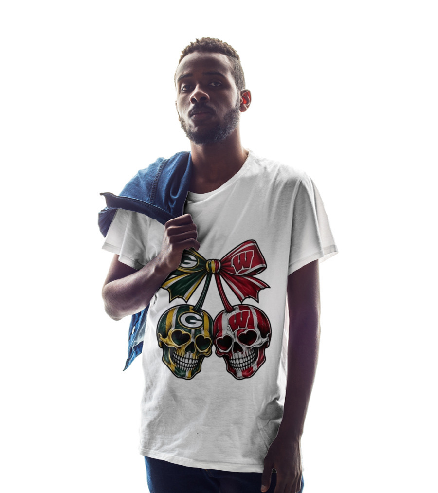Green Bay Packers Wisconsin Badgers Skulls Bow T-Shirt