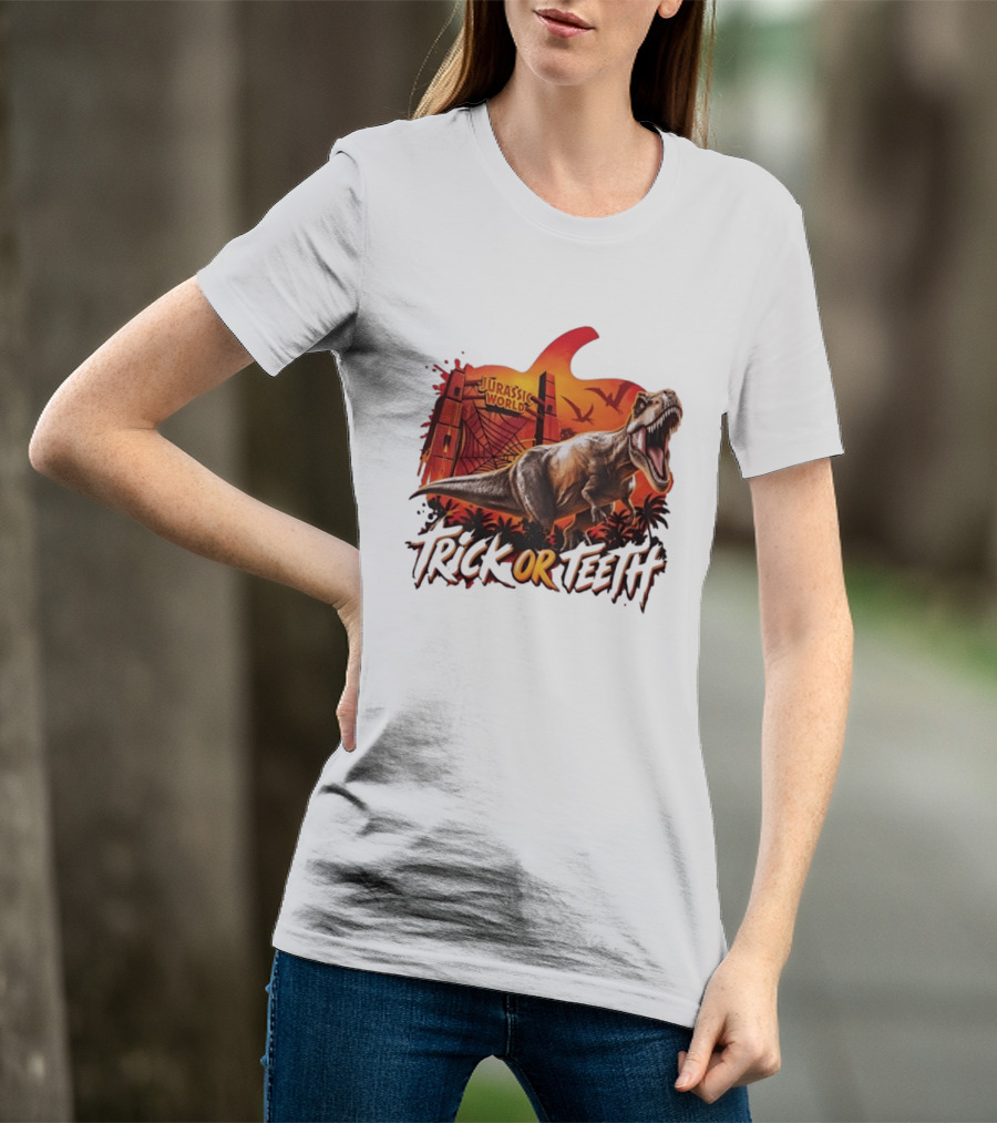 Jurassic World Trick Or Teeth Dinosaur Halloween Pumpkin Gate Rex T-Shirt