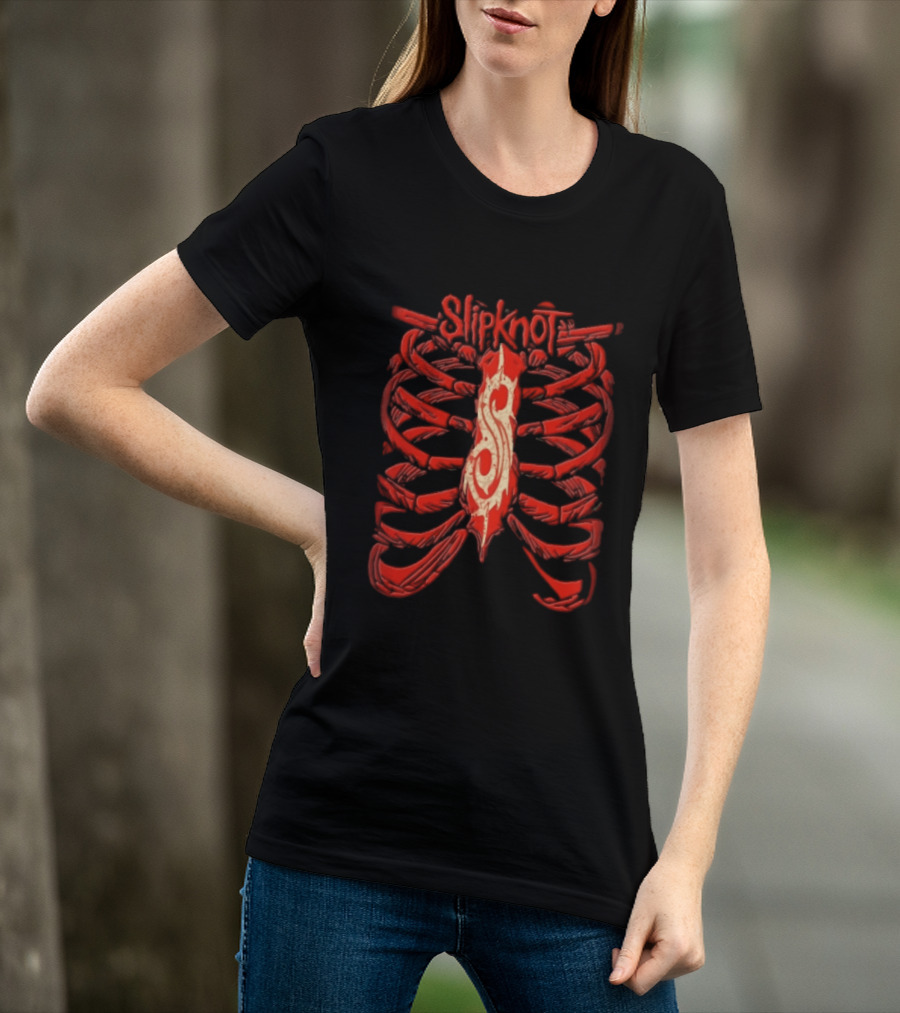 Slipknot Red Skeletal Ribcage Bones Tribal S Sternum Line T-Shirt