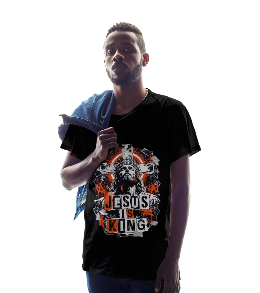 Jesus Is King Distressed Cross Grunge Style Bold Print T-Shirt