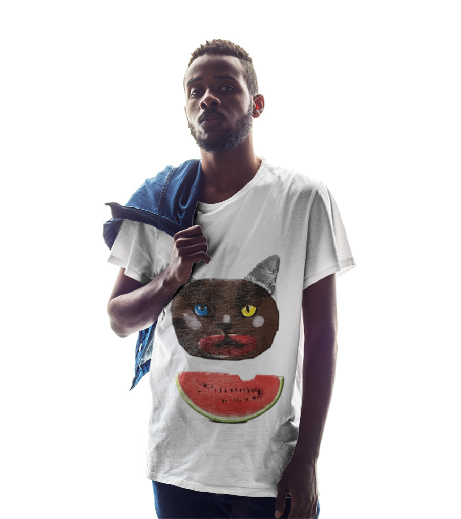 Cat Heterochromia Watermelon Slice Surreal T-Shirt