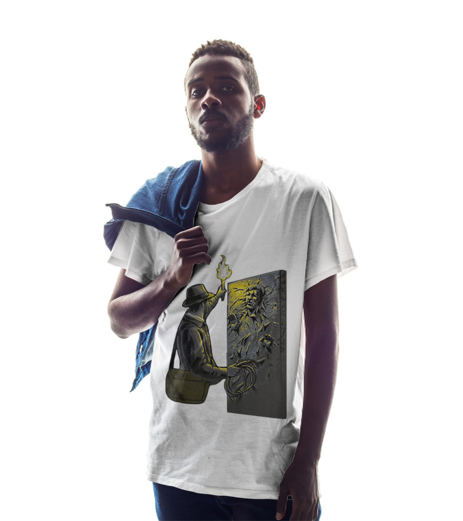 Indiana Jones Exploring Han Solo Frozen In Carbonite Mashup T-Shirt