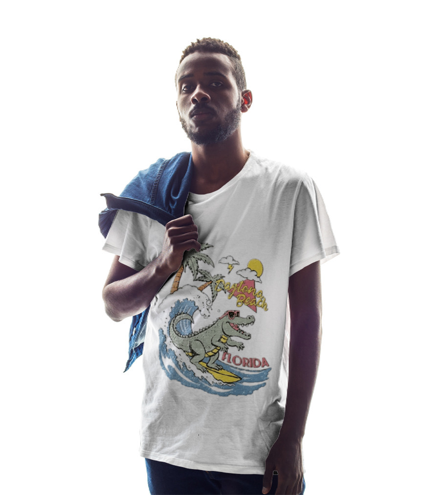 Daytona Beach Florida Surfing Alligator With Palm Trees And Sunglasses T-Shirt