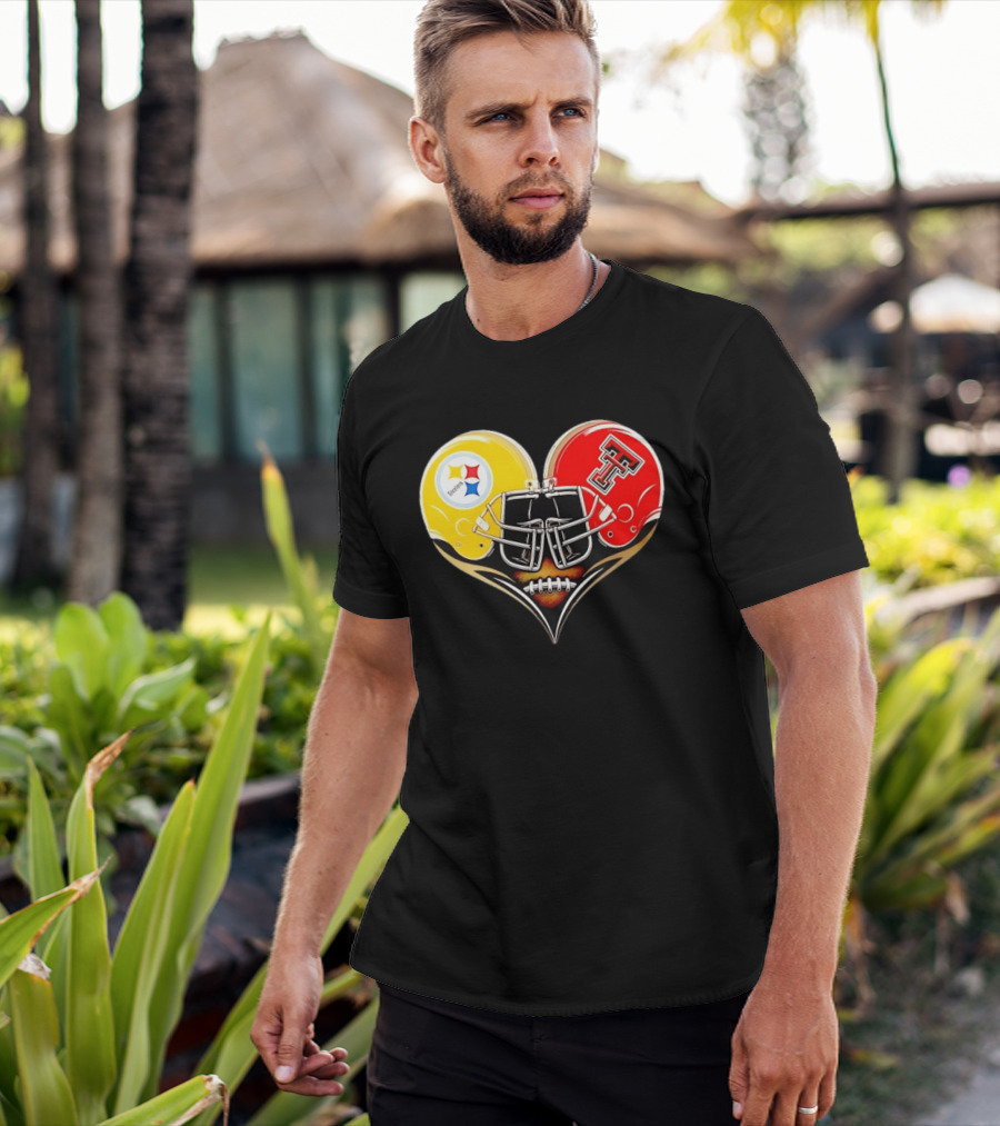 Pittsburgh Steelers Texas Tech Red Raiders Football Helmets Heart T-Shirt