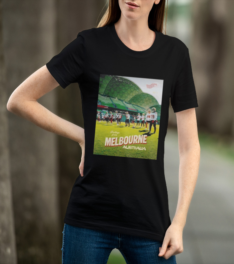San Francisco 49ers Greetings From Melbourne Australia Day 4 Football Practice T-Shirt