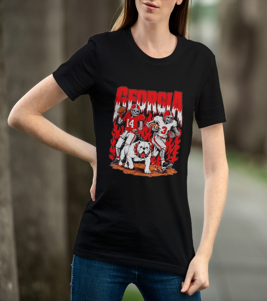 Georgia Bulldogs Football Skeleton Players 14 And 3 With Bulldog T-Shirt