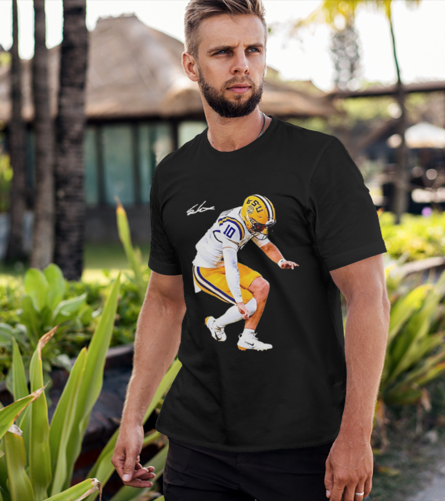 Joe Burrow LSU Tigers Number 10 Football Player Signature T-Shirt