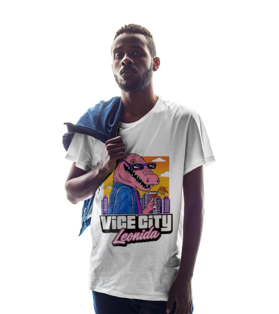 Vice City Leonida Pink Alligator Sunglasses Cocktail Cityscape T-Shirt