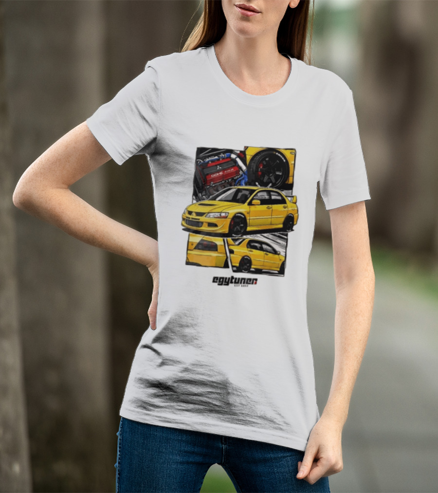 Mitsubishi Egytuner Est 2003 Yellow Lancer Evolution Engine Wheel Panels T-Shirt