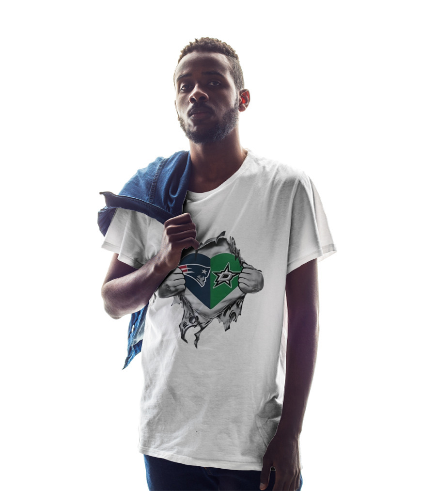 New England Patriots Dallas Stars Heart Split Design Fans T-Shirt