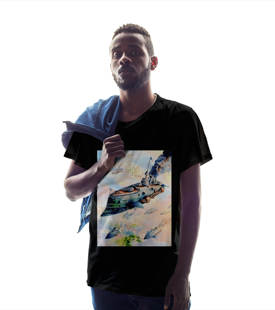 Steampunk Flying Battleship Armada Soaring Through The Clouds T-Shirt