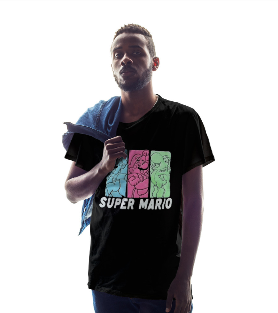 Super Mario Luigi Yoshi Characters Colorful Panels T-Shirt