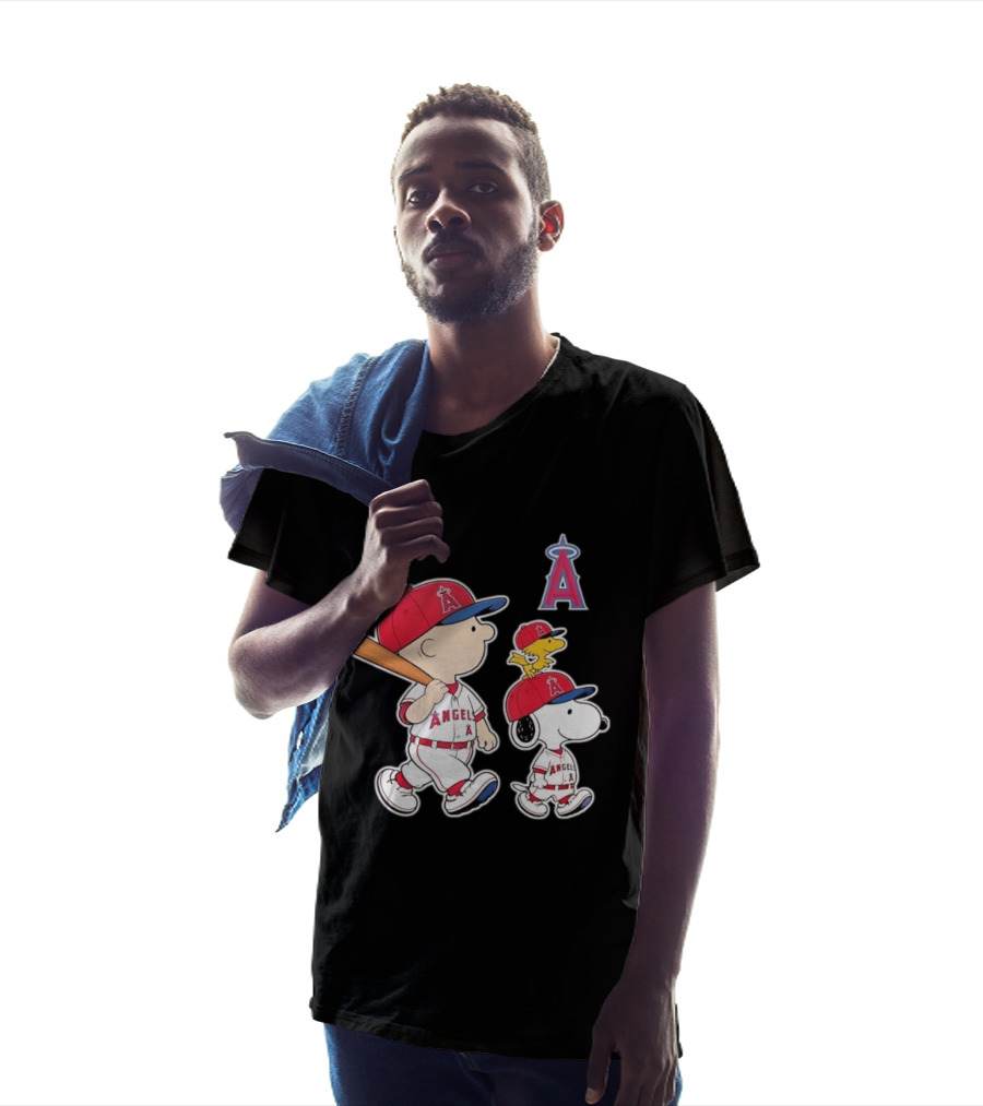Charlie Brown Snoopy Woodstock Los Angeles Angels Baseball Team T-Shirt