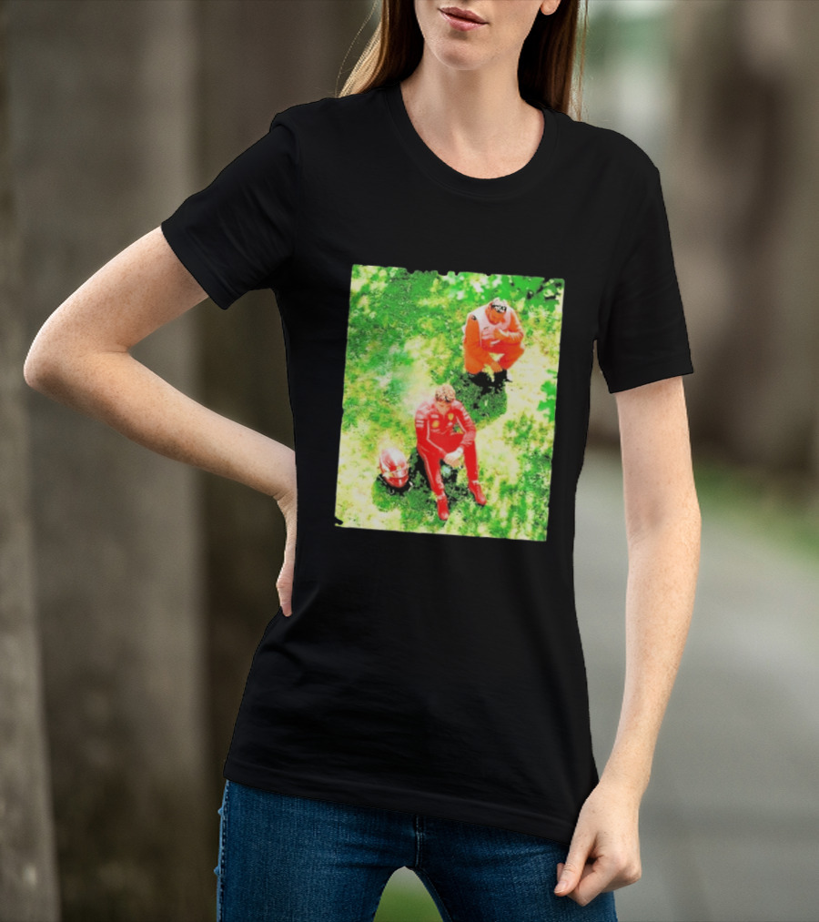 Monza GP Charles Leclerc Helmet On Grass Crash Moment T-Shirt