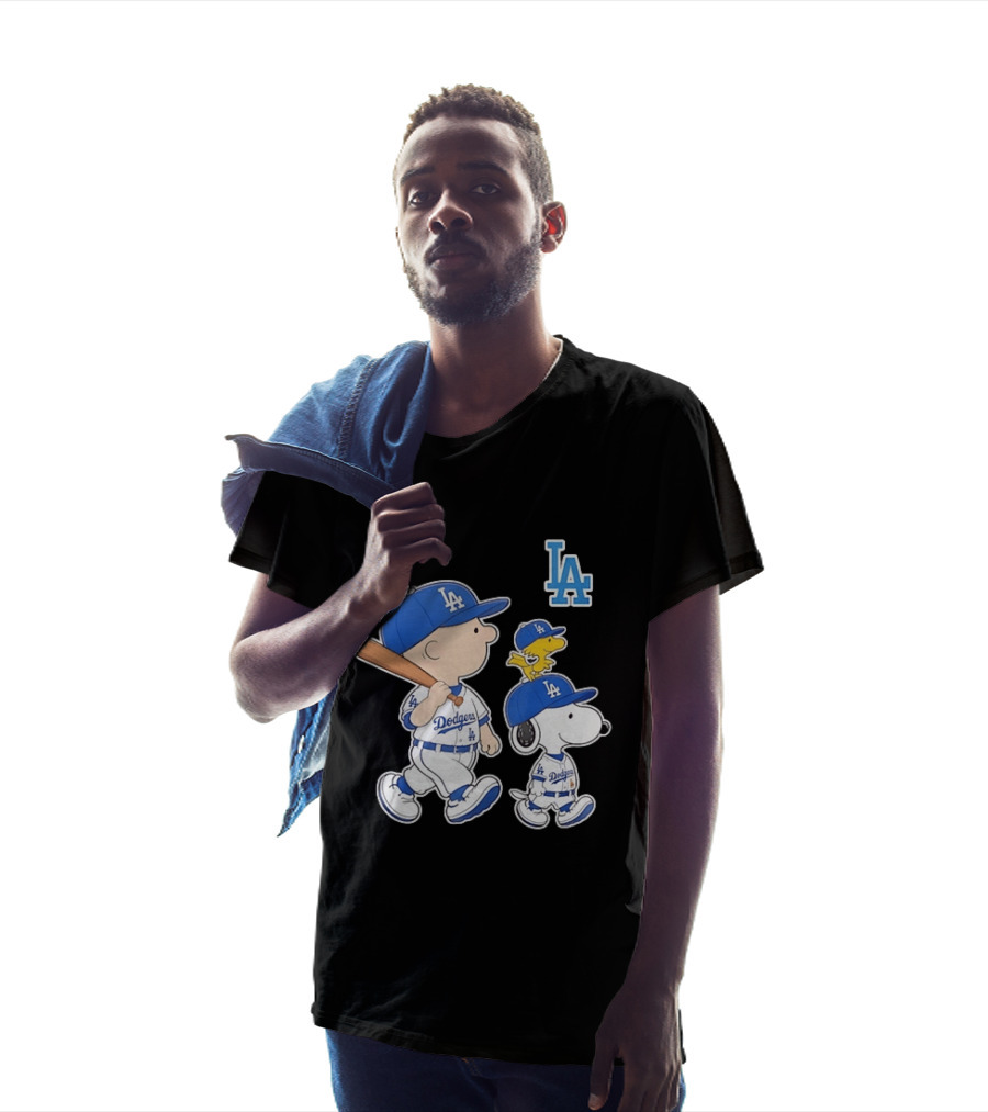 Woodstock Charlie Brown And Snoopy Los Angeles Dodgers Baseball T-Shirt
