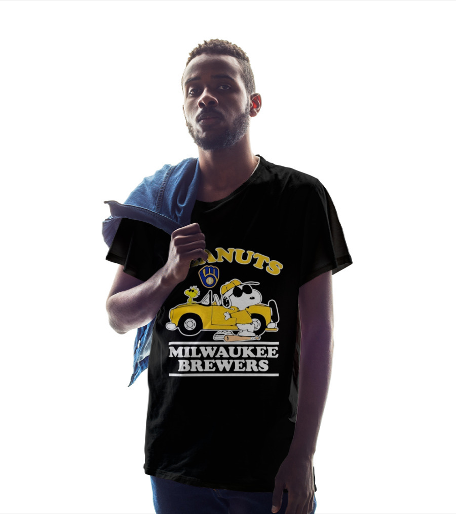 Peanuts Snoopy Woodstock Driving Milwaukee Brewers Baseball T-Shirt