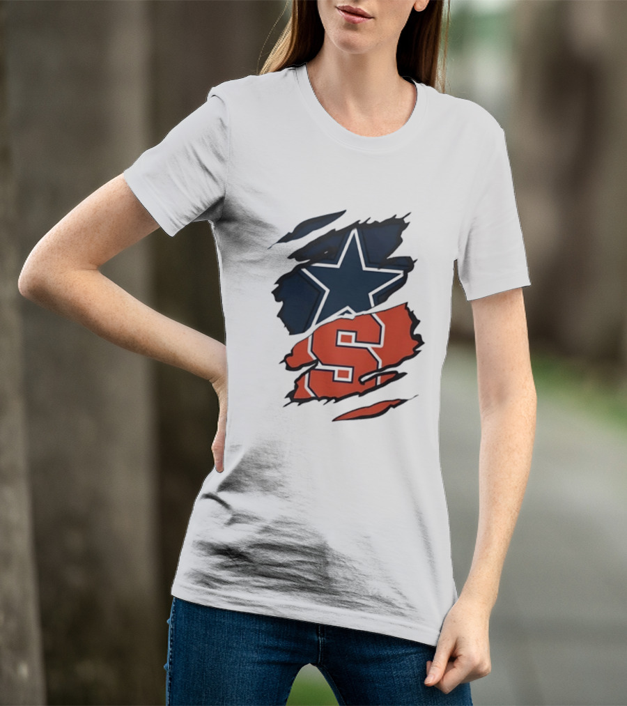 Dallas Cowboys Star And Syracuse Orange Torn Fabric T-Shirt