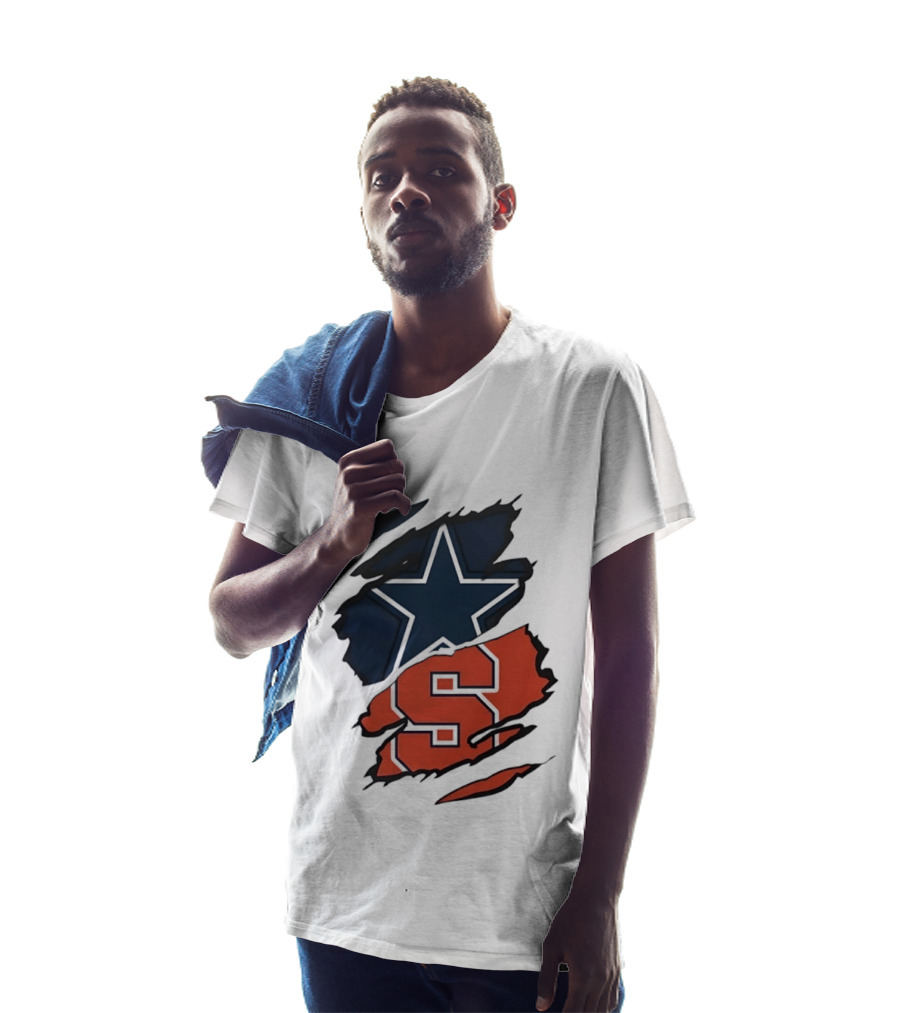 Dallas Cowboys Star And Syracuse Orange Torn Fabric T-Shirt