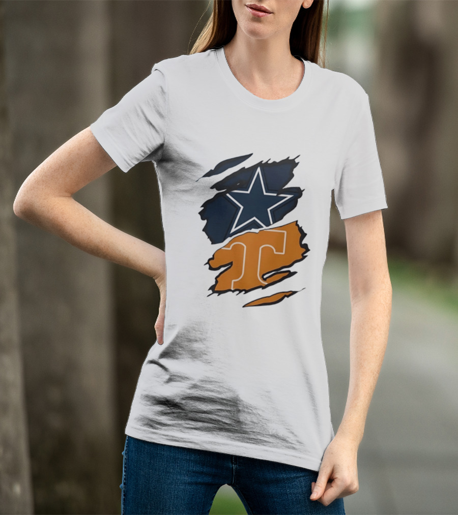 Dallas Cowboys Star Tennessee Volunteers Logo Ripped Effect T-Shirt