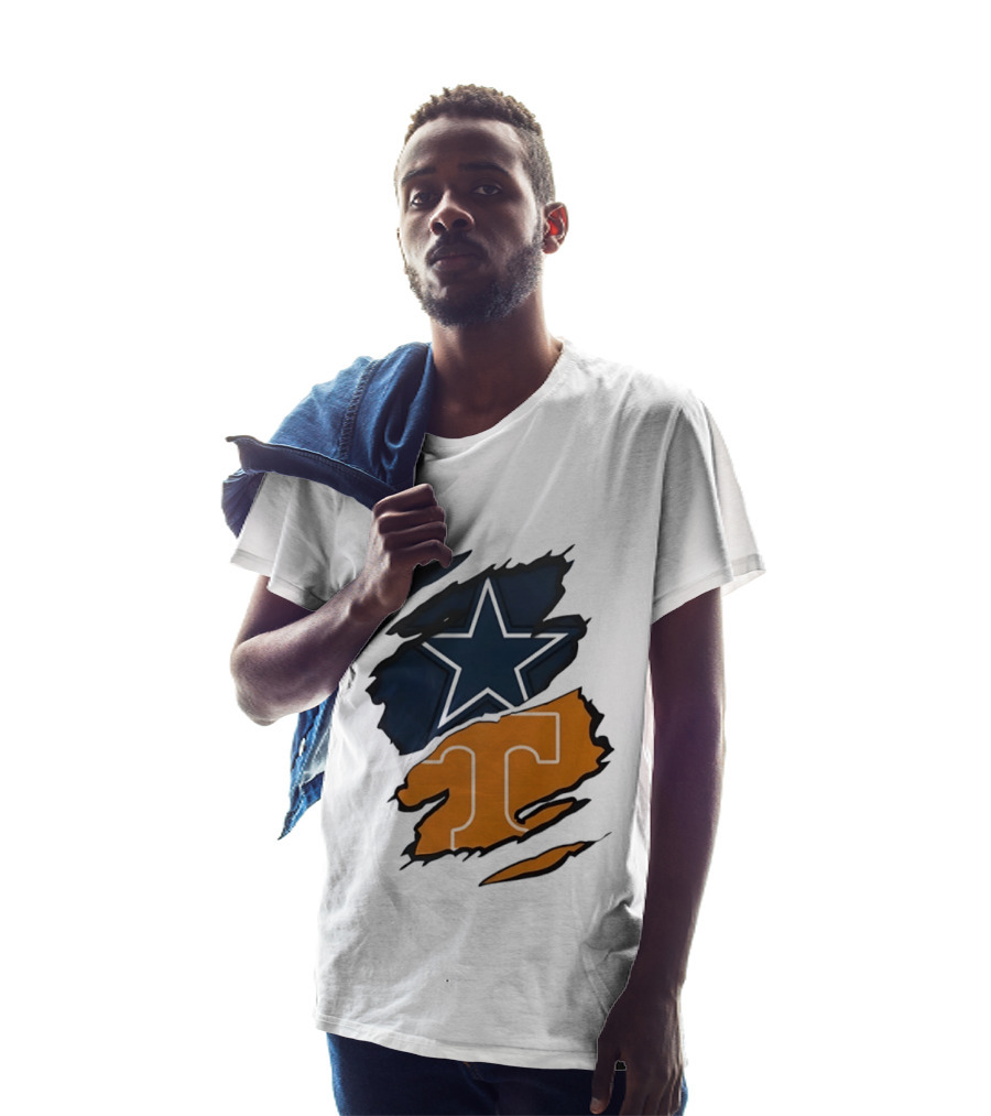 Dallas Cowboys Star Tennessee Volunteers Logo Ripped Effect T-Shirt
