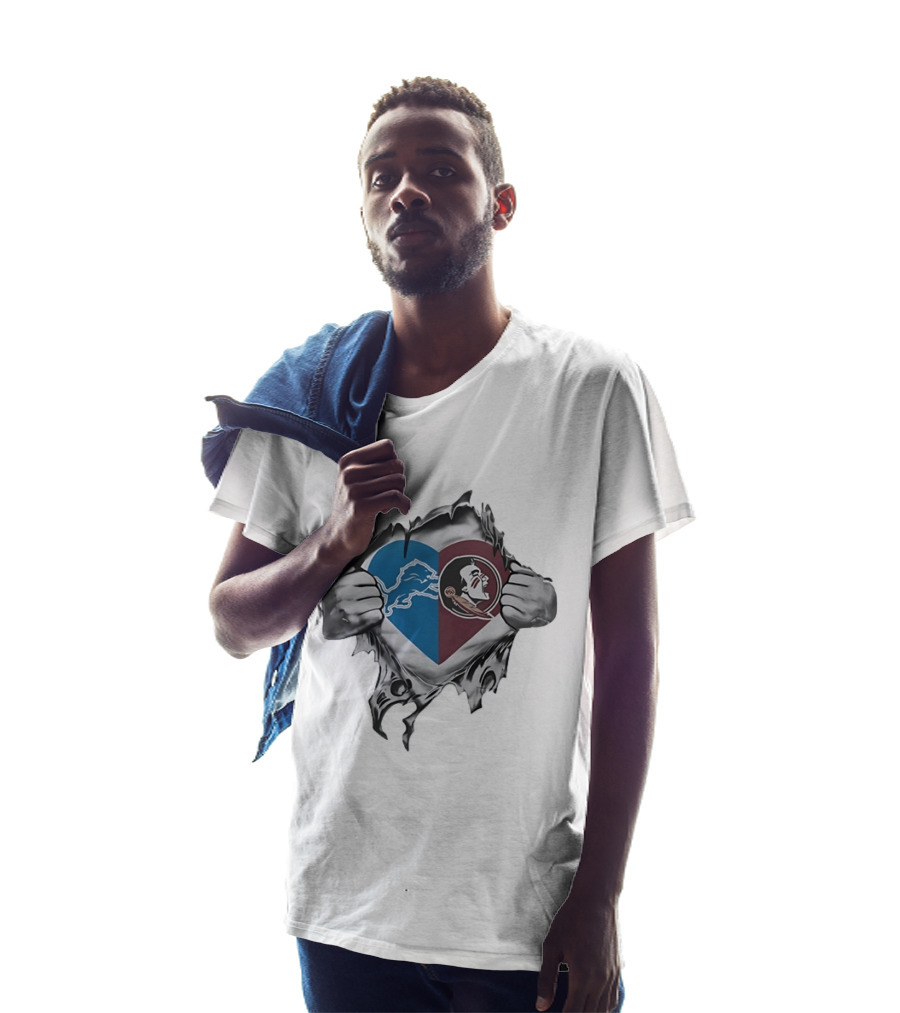 Detroit Lions Florida State Seminoles Heart Combined Fan Spirit T-Shirt