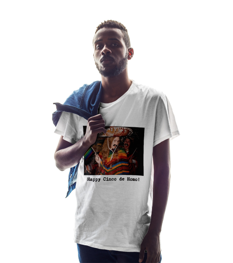 Happy Cinco De Homo Rainbow Poncho Sombrero Pride Celebration T-Shirt