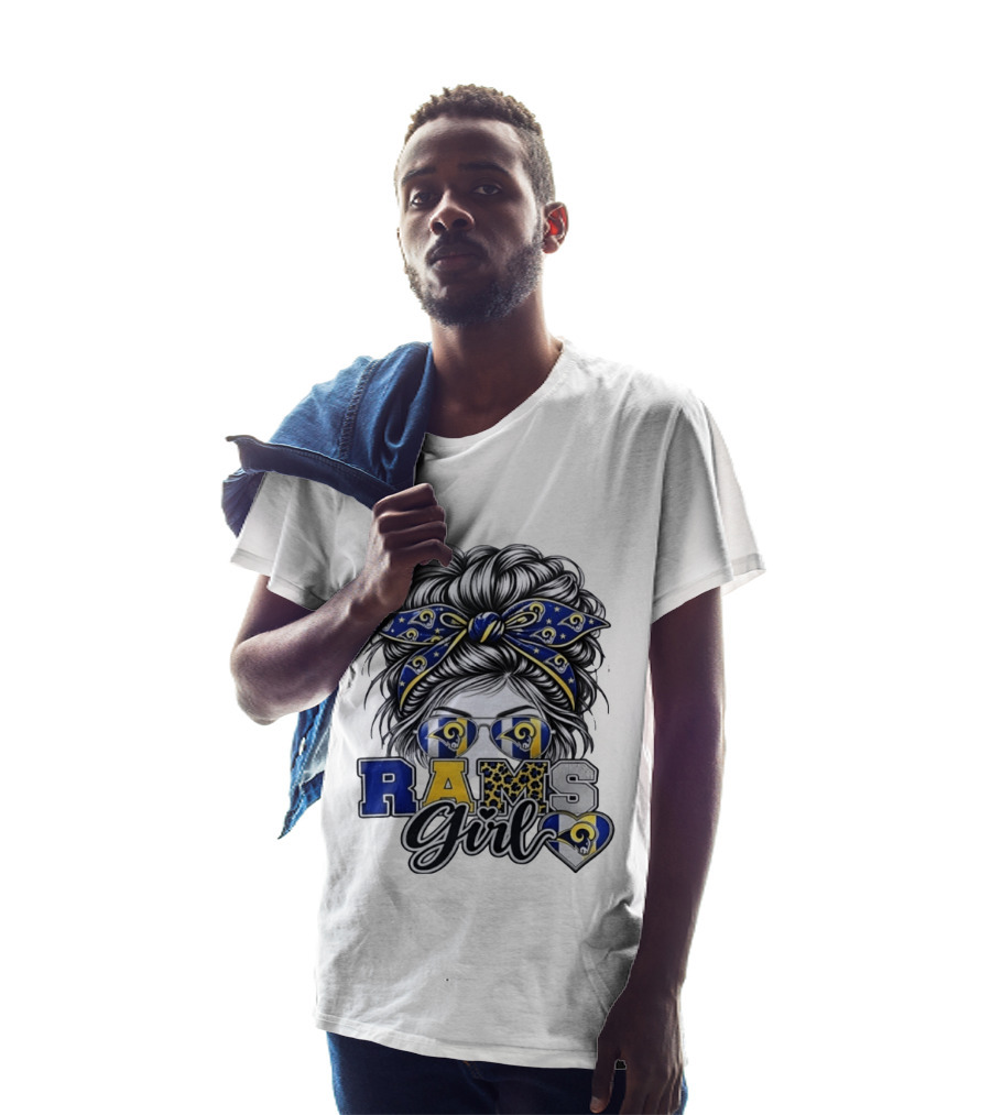 Rams Girl Messy Bun Bandana Sunglasses Fan T-Shirt