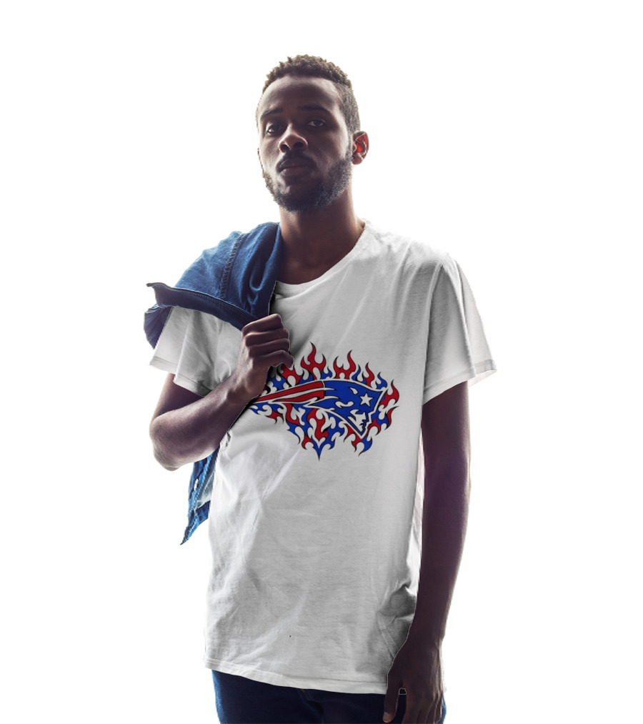 New England Patriots Flaming Blue And Red Sports Team T-Shirt