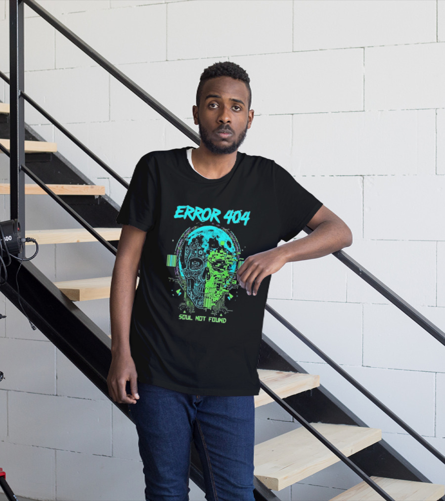 Error 404 Soul Not Found Cyber Skull Glitch Retro Tech Aesthetic T-Shirt