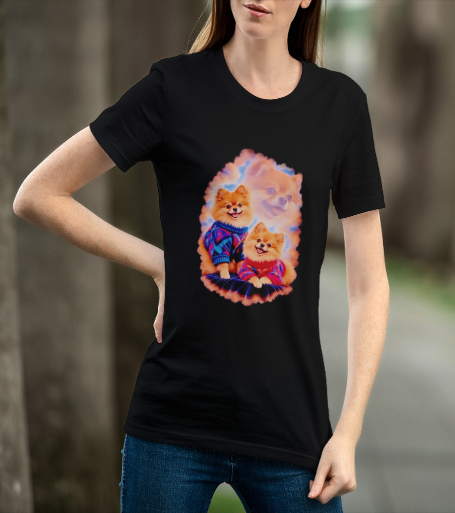 Pomeranian Puppies Cozy Sweaters Neon Pastel Vibe T-Shirt