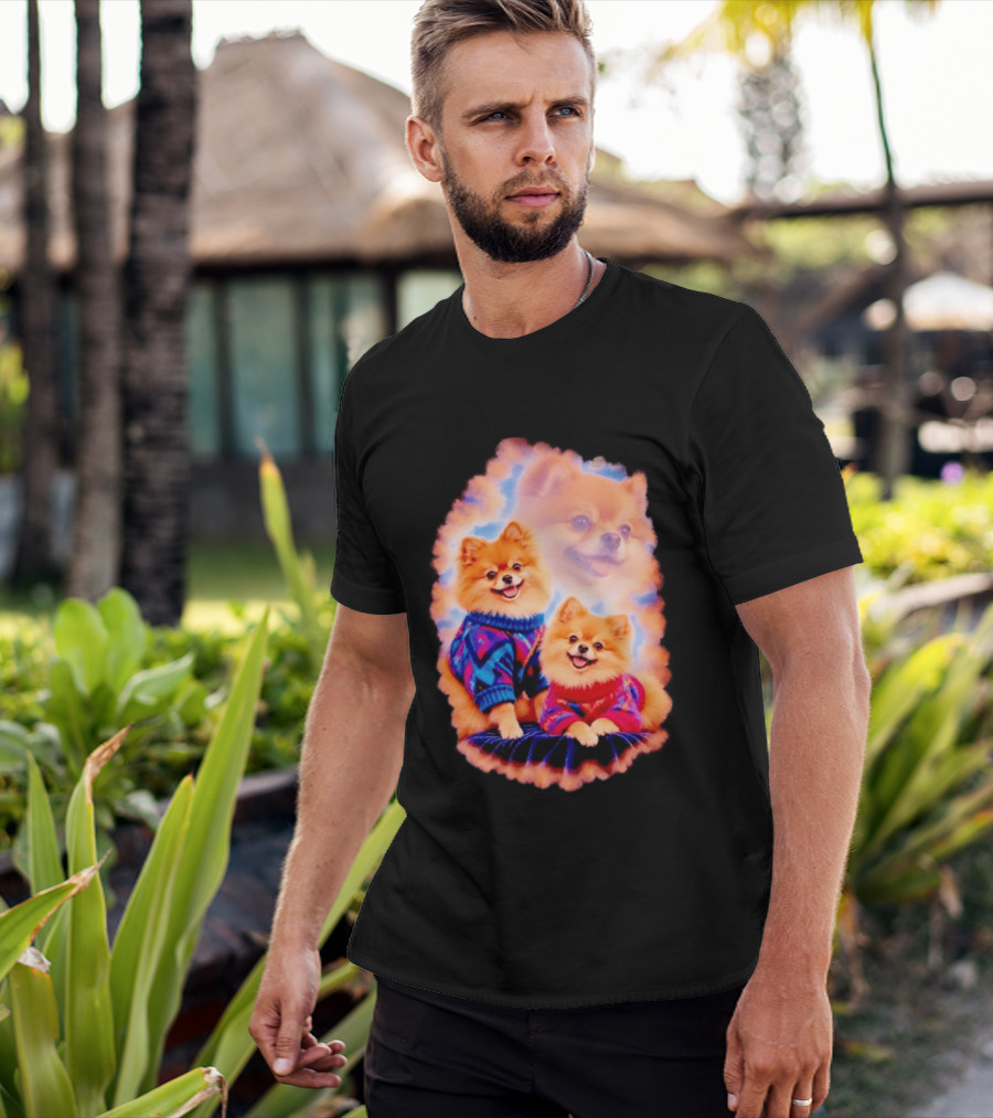 Pomeranian Puppies Cozy Sweaters Neon Pastel Vibe T-Shirt