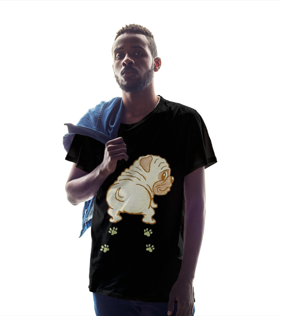 Pug Looking Back With Paw Prints Dog Cute Canine T-Shirt