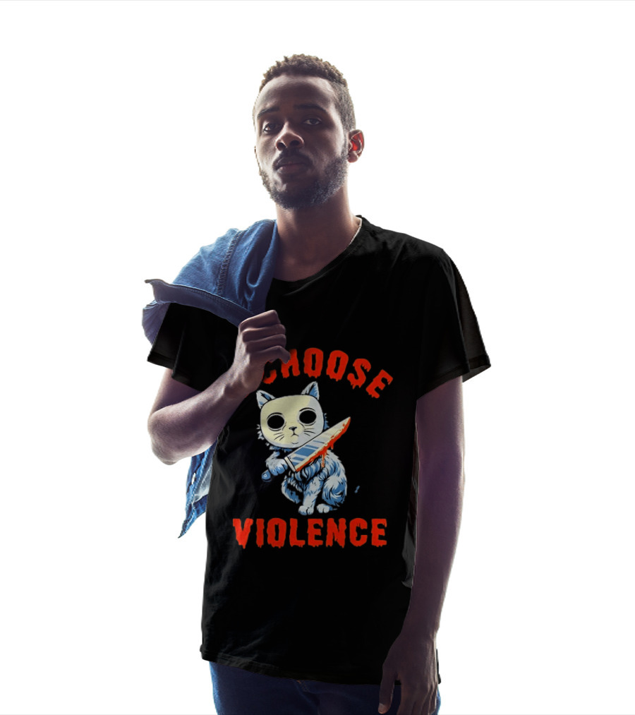 I Choose Violence Cat With Knife Horror Creepy Mask T-Shirt