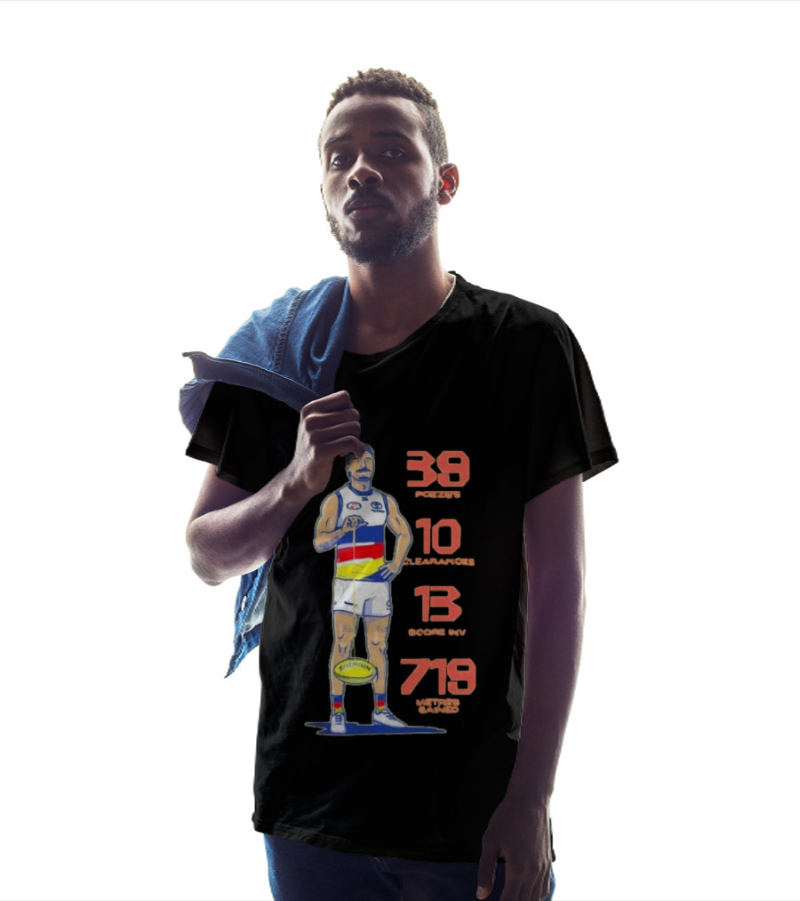 Izak Rankine Adelaide Crows 39 Pozzies 10 Clearances 13 Score Inv 719 Metres Gained AFL Sherrin Rugby Stats T-Shirt