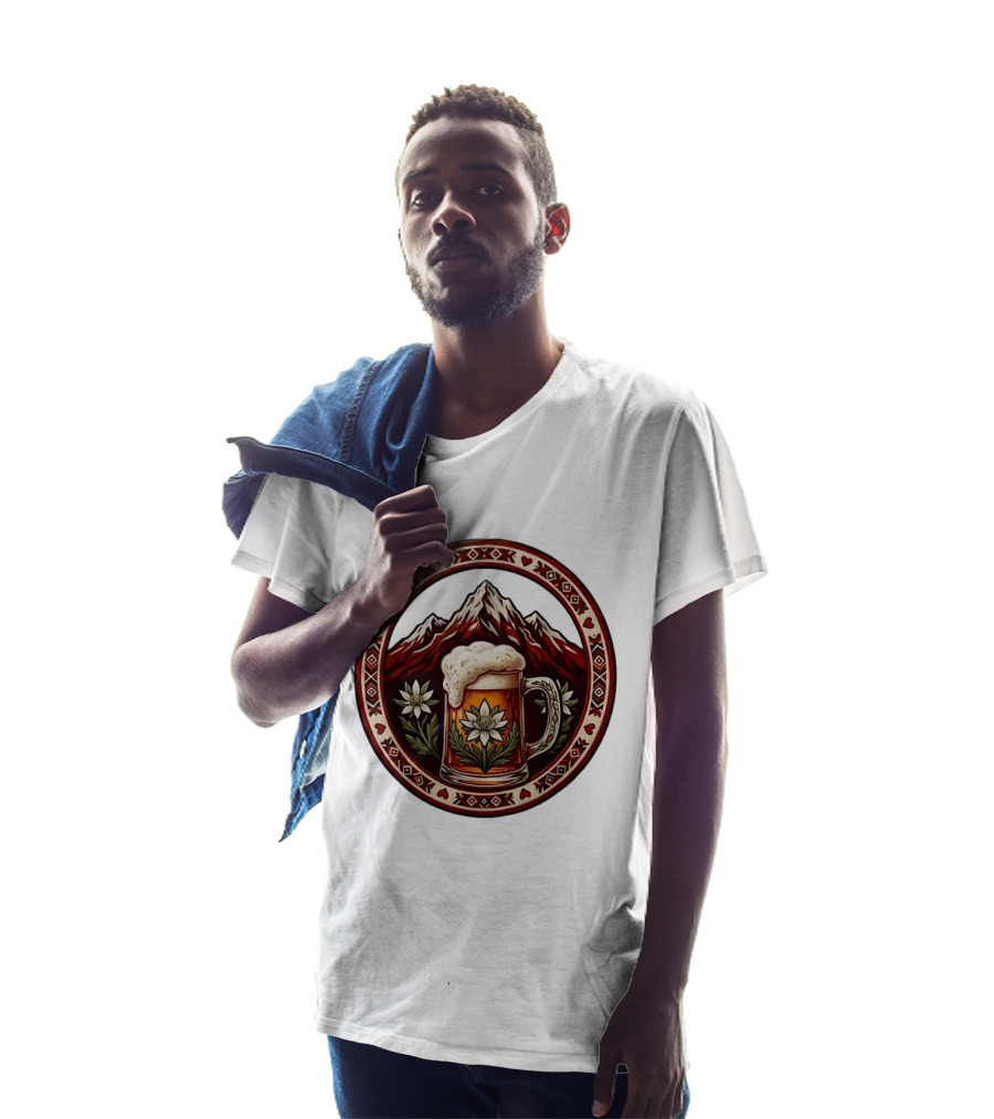 Alpine Beer Edelweiss Mountain Peaks Bavarian Heart Border T-Shirt