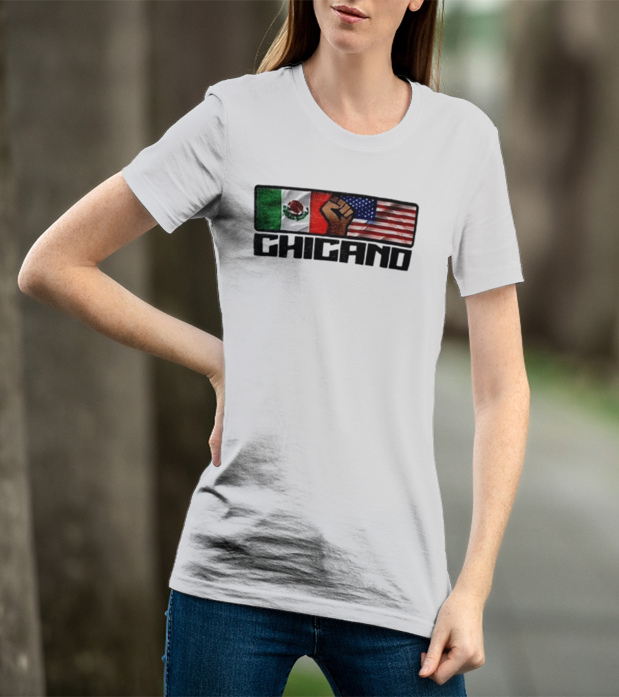 Chicano Mexican And American Flags With Raised Fist T-Shirt