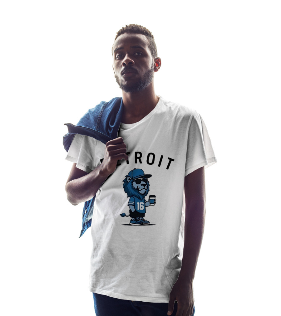Detroit Lions Lion Mascot Jersey 16 With Coffee T-Shirt