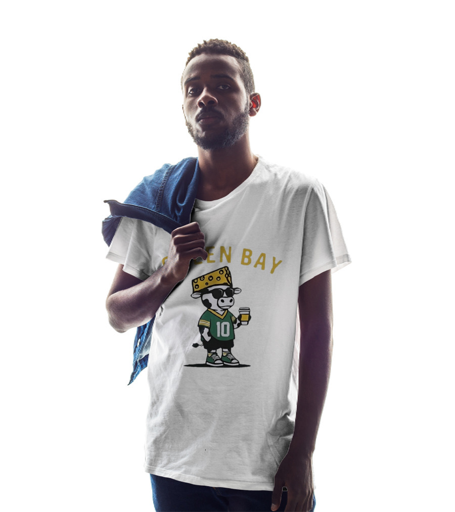 Green Bay Cow Wearing Cheesehead And Number 10 Jersey T-Shirt