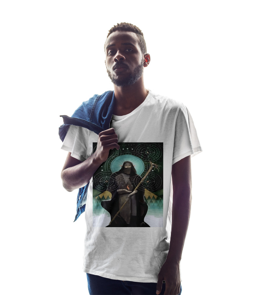 Mystical Elf Mage Staff Elemental Magic Symbols Enchanted Circles T-Shirt