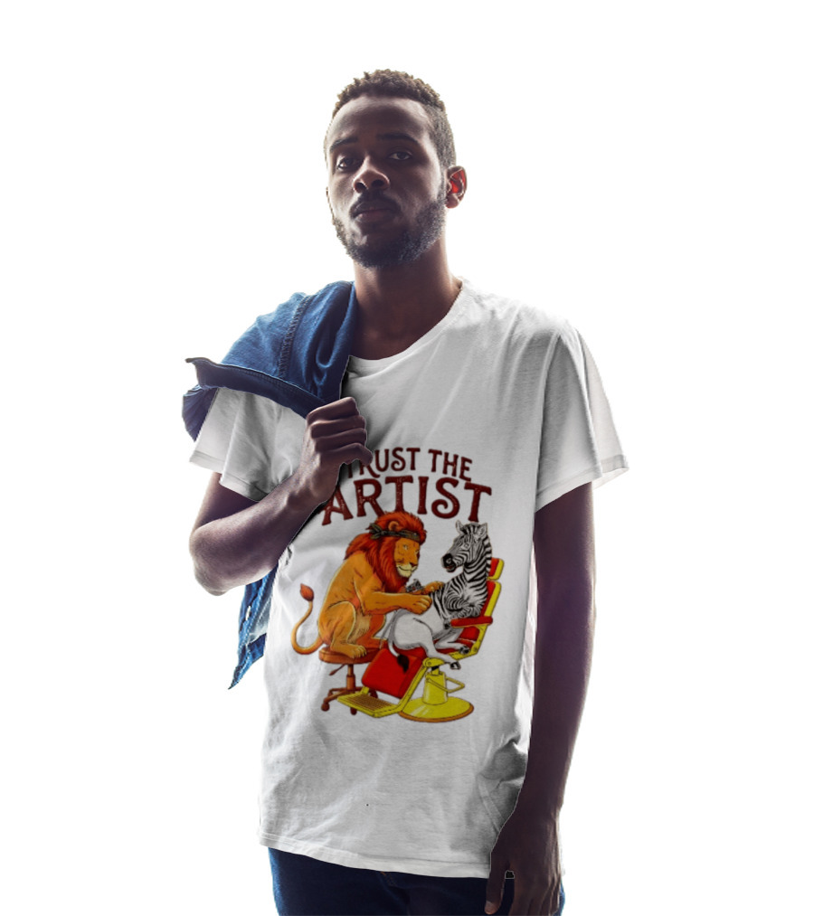 Trust The Artist Lion Tattooing Zebra In Barber Chair T-Shirt
