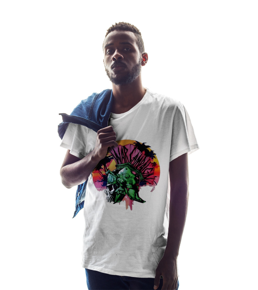 Warcraft Skull Spartan Helmet Tropical Sunset T-Shirt