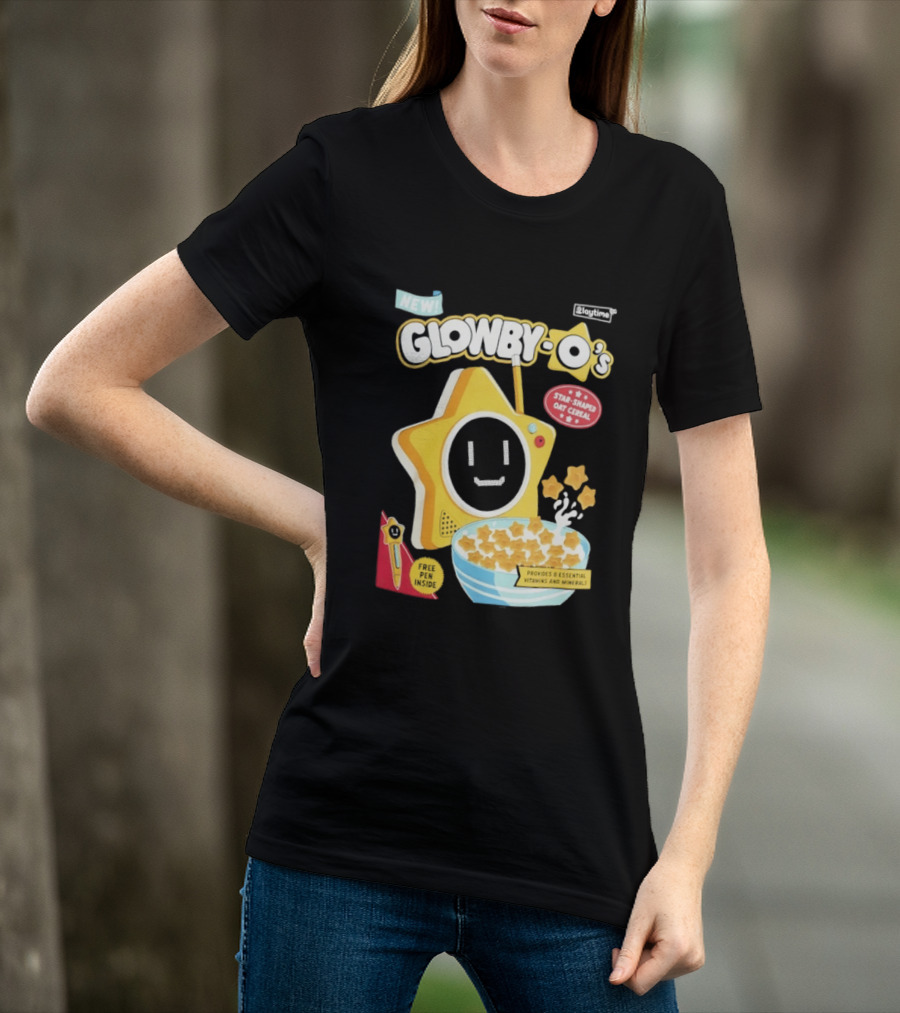 NEW Playtime Co Glowby O's Star Shaped Oat Cereal Box With Smiling Star And Bowl Of Cereal Bites T-Shirt