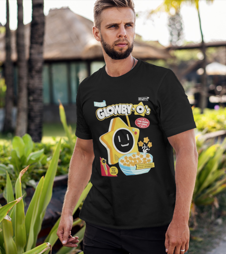 NEW Playtime Co Glowby O's Star Shaped Oat Cereal Box With Smiling Star And Bowl Of Cereal Bites T-Shirt