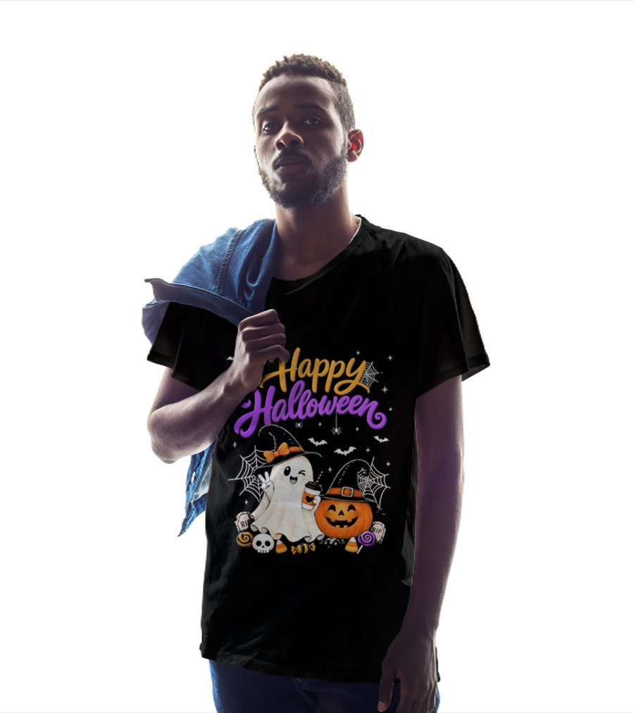 Happy Halloween Ghost Pumpkin Candy And Spider Webs T-Shirt