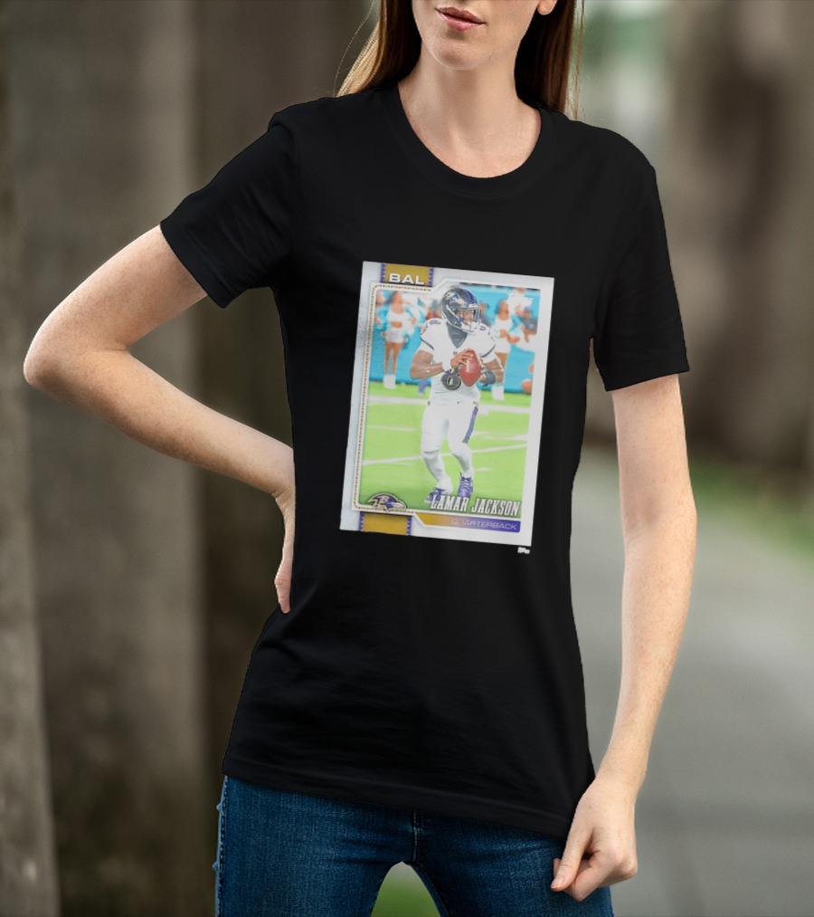 Lamar Jackson Baltimore Ravens Quarterback Topps Trading Card Authentic NFL Edition T-Shirt