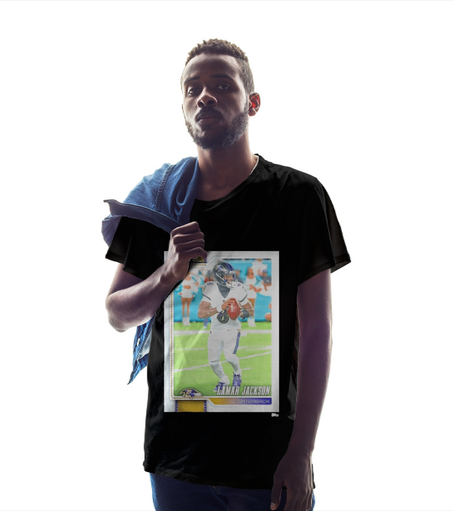 Lamar Jackson Baltimore Ravens Quarterback Topps Trading Card Authentic NFL Edition T-Shirt