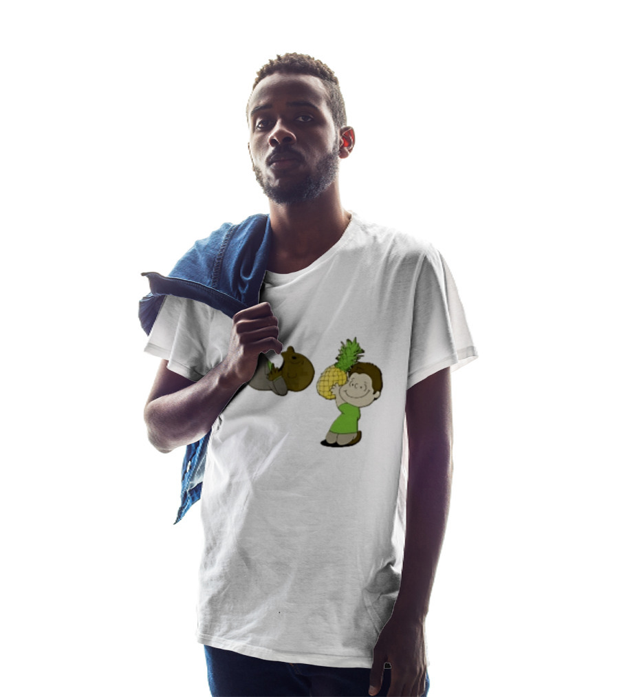Cartoon Smiling Boy With Upside Down Pineapple Suit Person T-Shirt