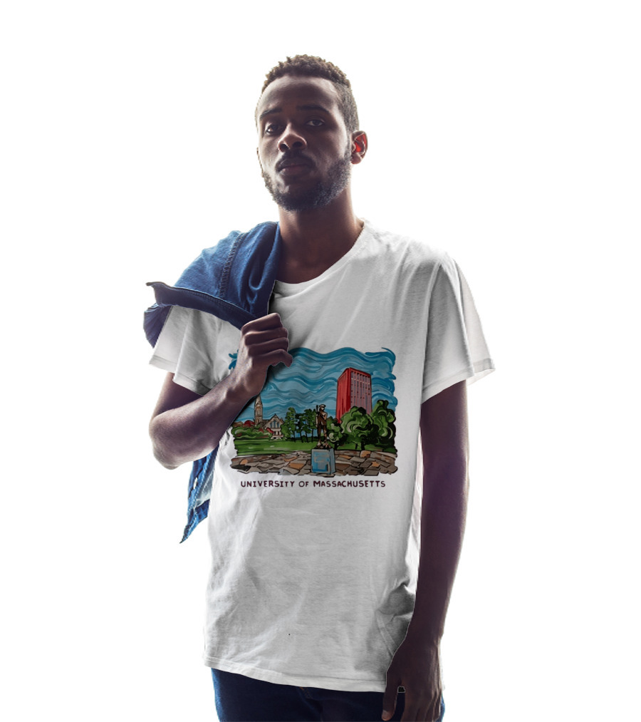 University Of Massachusetts Landmark Campus Scene Tower And Trees T-Shirt