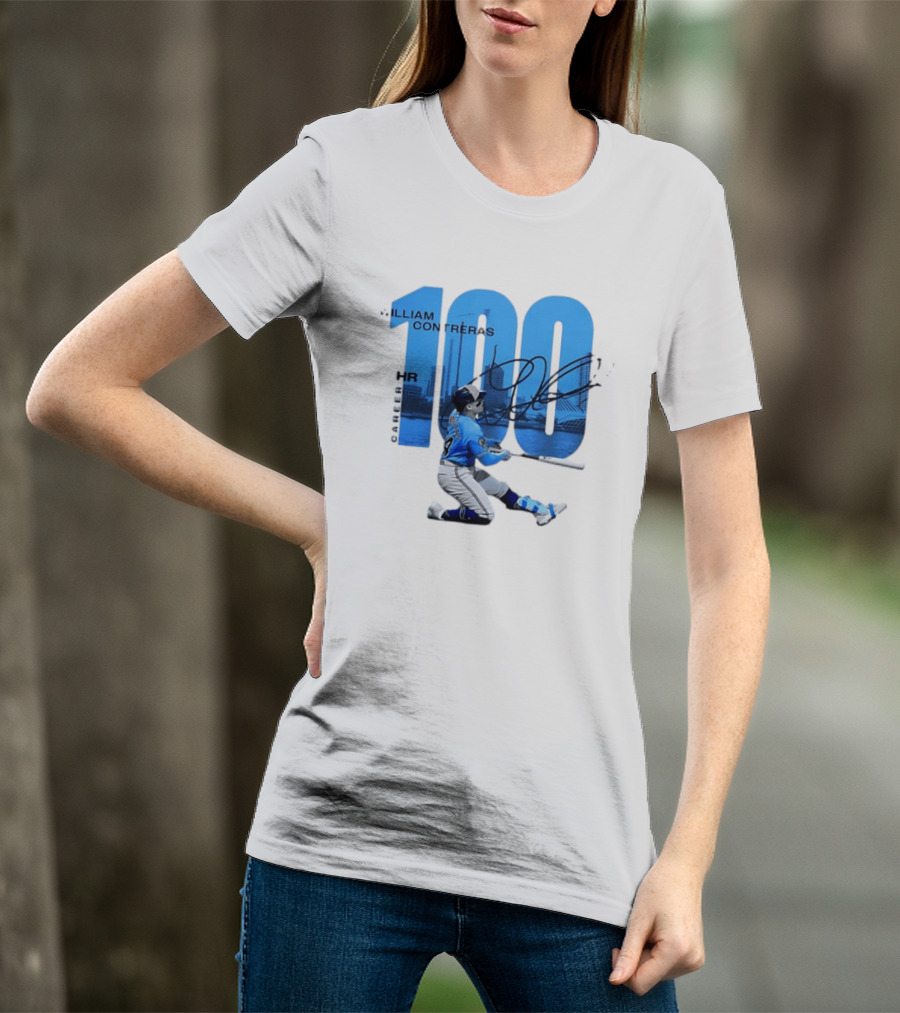 William Contreras Milwaukee Brewers 100 HR Milestone Signature T-Shirt