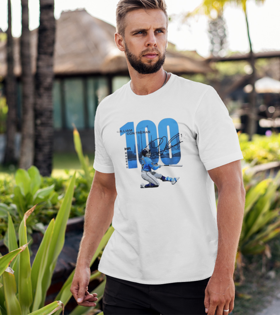 William Contreras Milwaukee Brewers 100 HR Milestone Signature T-Shirt